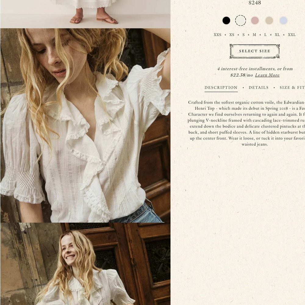 Doen Henri top in salt size small